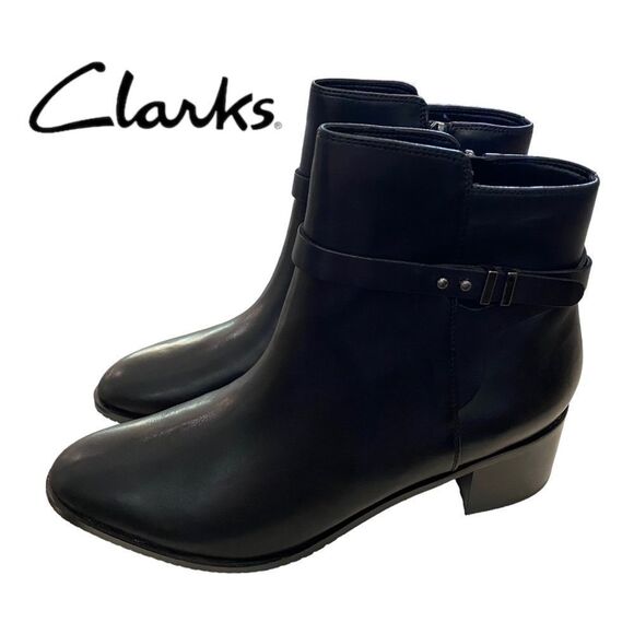 CLARKS  Poise Freya  Women's Black Leather Ankle Boots Booties NEW 10 - Picture 1 of 6